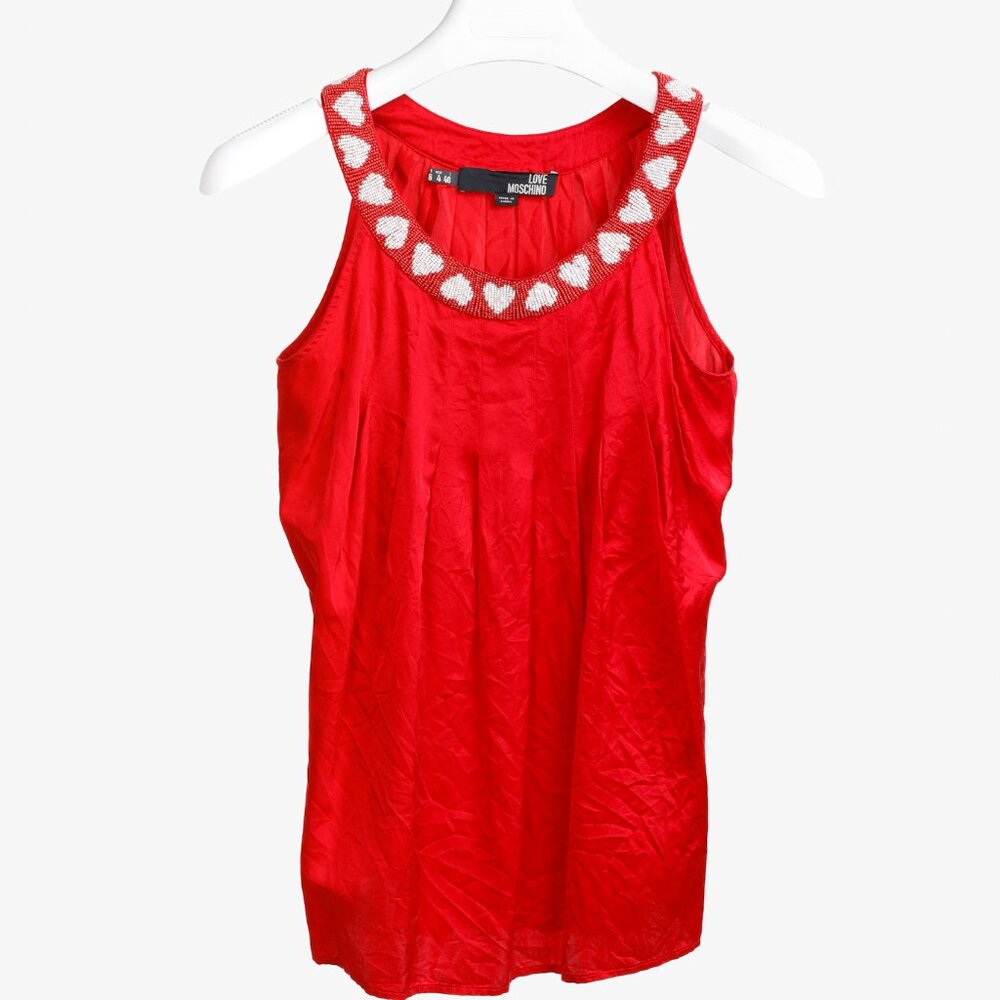 Love Moschino Beaded Hearts Collar Red Halter Blouse